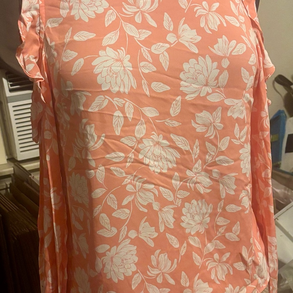 Angie Coral and White Floral Cold Shoulder Top